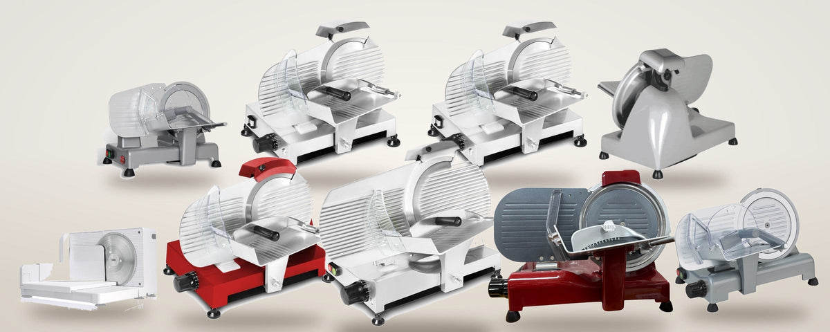 Essedue and RGV electric meat slicers made in Italy, from compact home slicers to 300 mm deli slicers
