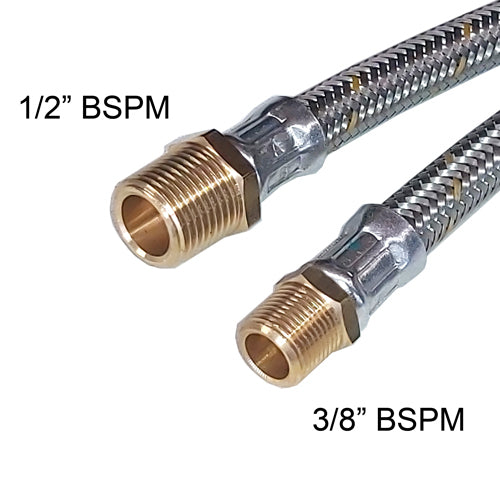 3/8 BSPM x 1/2 BSPM Stainless Steel Hose