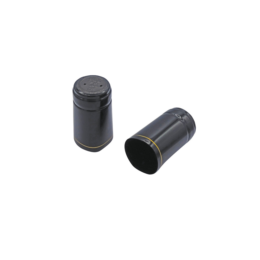Heat Shrink Capsule Black with Gold Stripe 30x60mm (100 Pack)