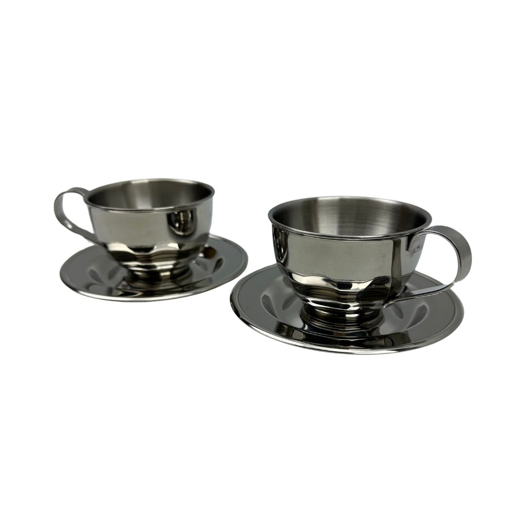 Stainless Steel Coffee Cup and Saucer