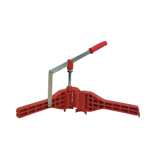 Hand Corker- Red plastic squeeze body, Metal piston with adjustable depth.