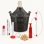 White Wine Making Starter Kit: 20 L glass demijohn in basket, airlock, hydrometer, test cylinder, syphon, metabisulphite, hand corker and corks